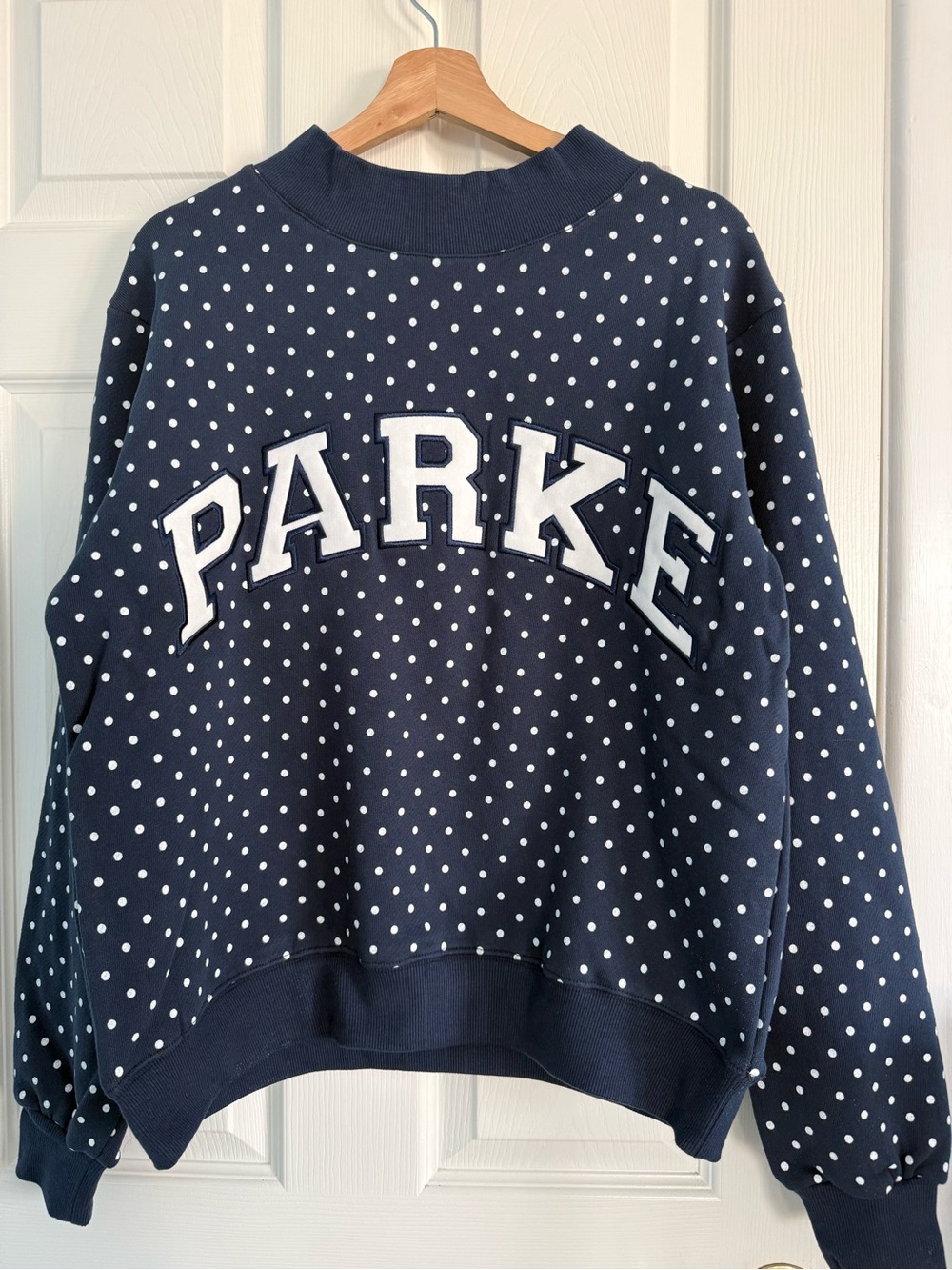 PARKE POLKA DOT LETTER VARSITY DENIM S/M *IN HAND* NEW - Picture 2 of 5
